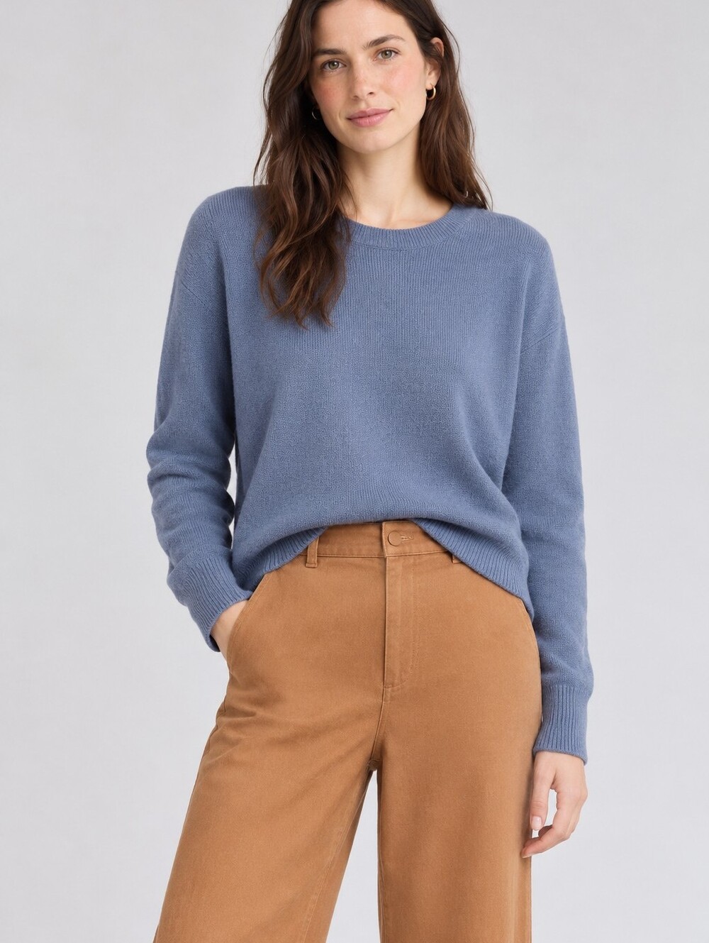 NWOTs 100% Cashmere Crewneck Women's Sweater Quiet Luxury Soft Dusty Blue Sz S
